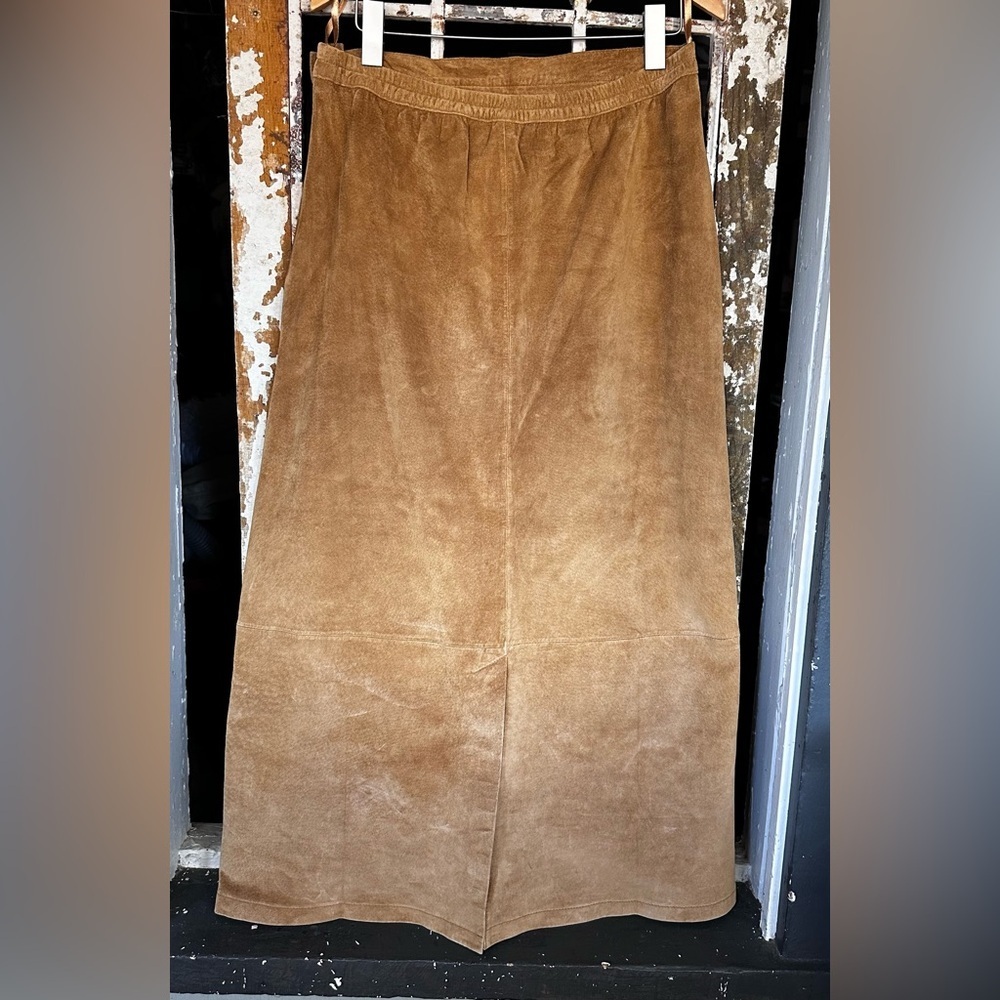 Jessica Holbrook Tan Suede Leather Maxi Skirt Size 16 Vintage 90s Boho - Picture 4 of 5